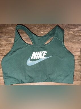 Nike Dark Green Racerback Sports Bra with White Logo